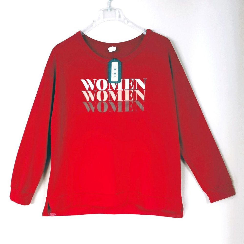 Women's Graphic Tee Shirt 1XL Rust Long Sleeve "Women Women Women" Christmas